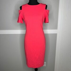 Calvin Klein Pink Cold Shoulder Ruffle Sleeve Sheath Dress Size 4